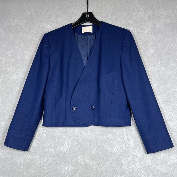 Vintage Pendleton Blazer Womens Size Small Navy Blue Cropped Wool Jacket Buttons - Picture 1 of 9